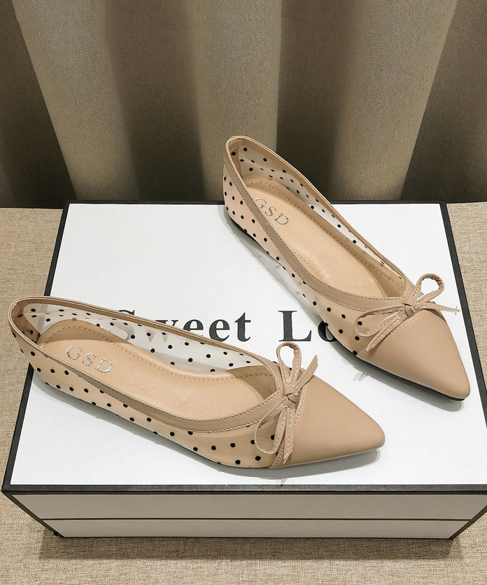 Comfy Splicing Flats Apricot Breathable Mesh Pointed Toe Bow