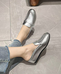 Silver Wedge Faux Leather Casual Splicing Slide Sandals