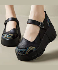 Red High Wedge Heels Shoes Splicing Buckle Strap