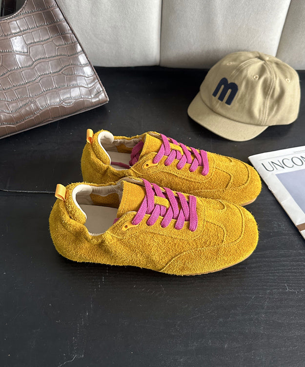 Boutique Green Lace Up Splicing Suede Flat Feet Shoes