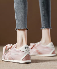 Pink Suede Lace Up Splicing Casual Flat Shoes