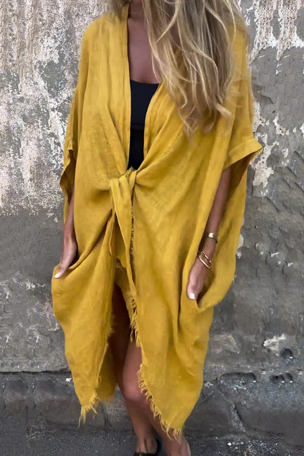 Solid Color Loose Knotted Casual Kimono
