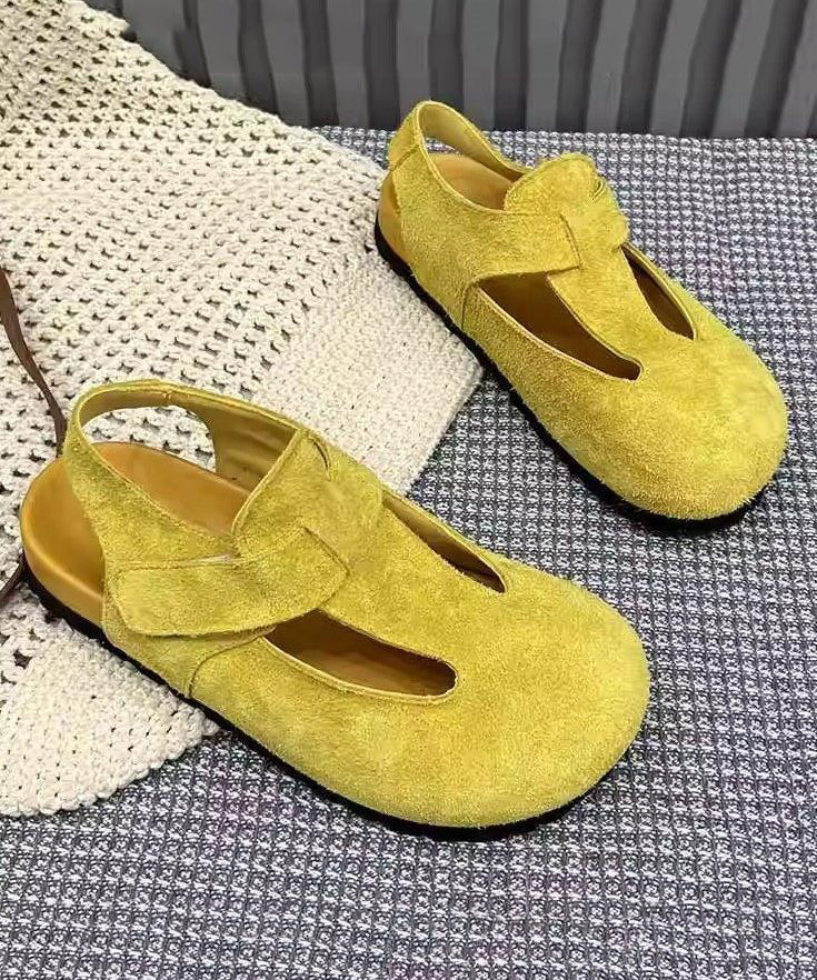 Yellow Flats Suede Comfy Hollow Out Flat Shoes