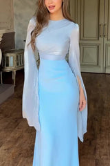 Slit Long-sleeved Patchwork Slim-fit Maxi Dress