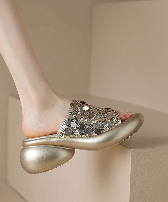 Sequins Platform Silver Breathable Mesh Slide Sandals