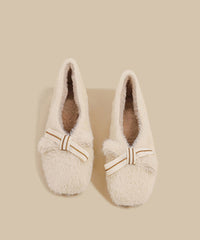 Women Splicing Khaki Fuzzy Wool Lined Chunky Shoes