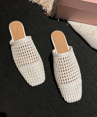 White Faux Leather Boutique Hollow Out Weave Slide Sandals