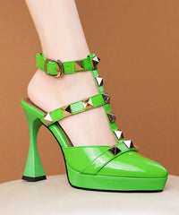 Black Rivet High Heel Sheepskin Platform Sandals