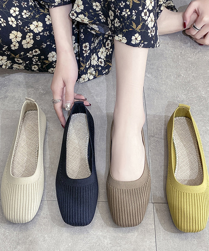 Yellow Knit Cotton Fabric Flat Feet Shoes For Women