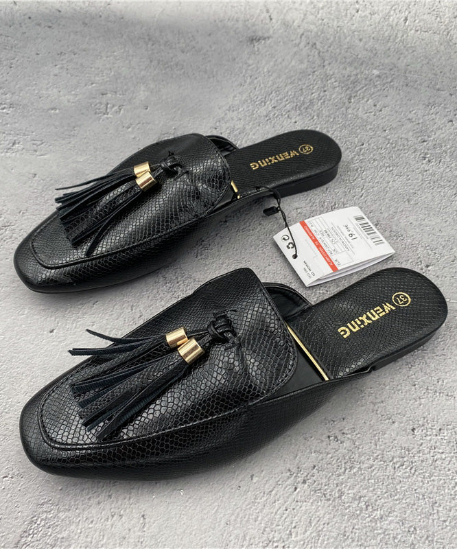 French Apricot Tassel Faux Leather Slide Sandals