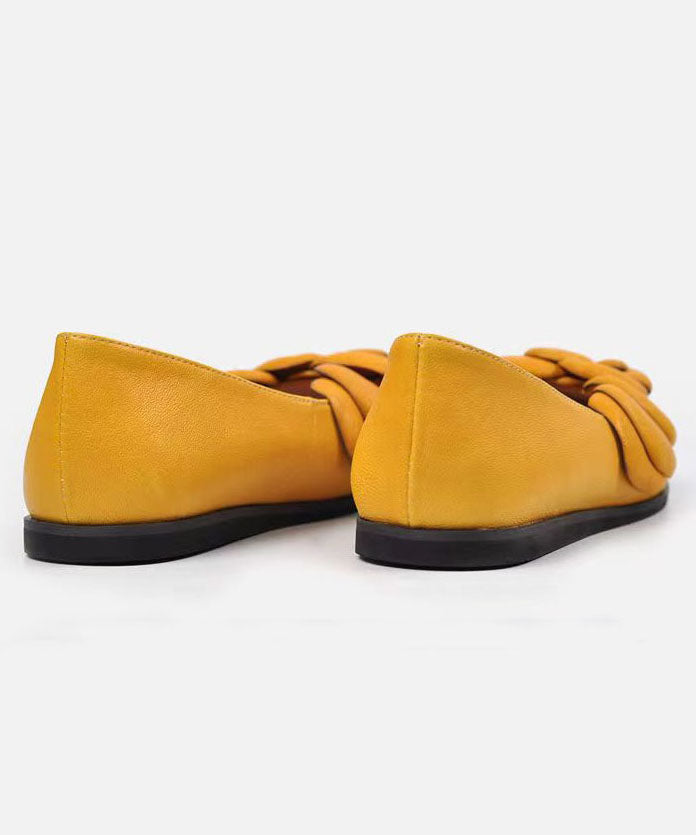 Yellow Floral Cowhide Leather Splicing Flat Feet Shoes