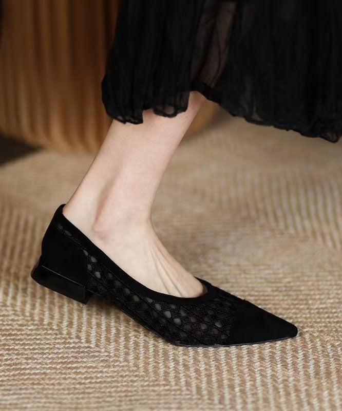 Black Hollow Out Breathable Tulle Splicing Flats