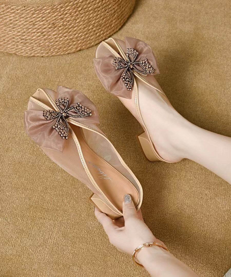 Splicing Chunky Black Tulle Bow Slide Sandals