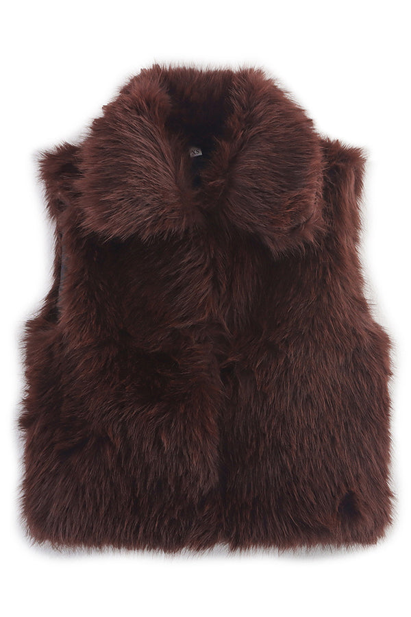 Collared Sleeveless Short Faux Fur Vest