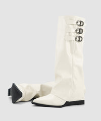 Khaki Boots Wedge Suede Splicing Pointed Toe