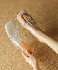 Splicing Chunky Heel Beige Slide Sandals Peep Toe