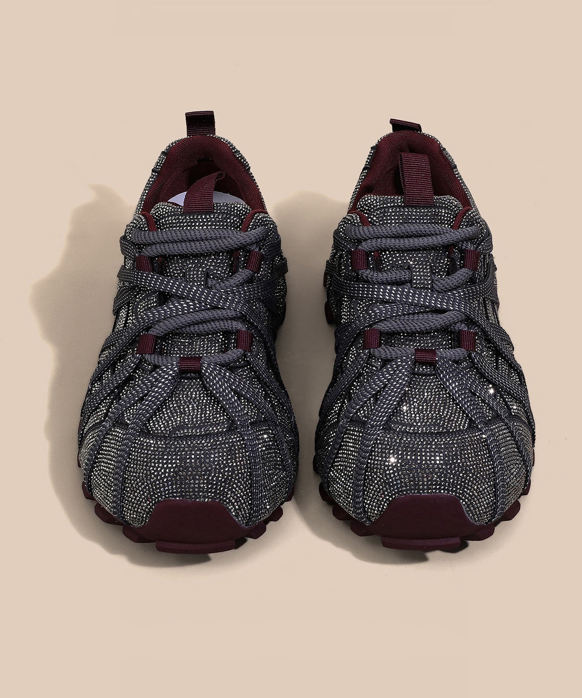 Lace Up Splicing Platform Sport Shoes Black Zircon