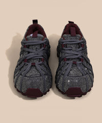 Lace Up Splicing Platform Sport Shoes Black Zircon