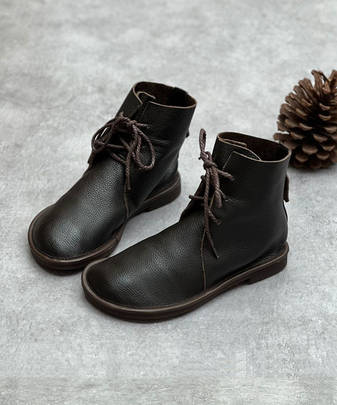 Boutique Lace Up Boots Coffee Cowhide Leather Shelsea