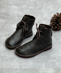 Boutique Lace Up Boots Coffee Cowhide Leather Shelsea