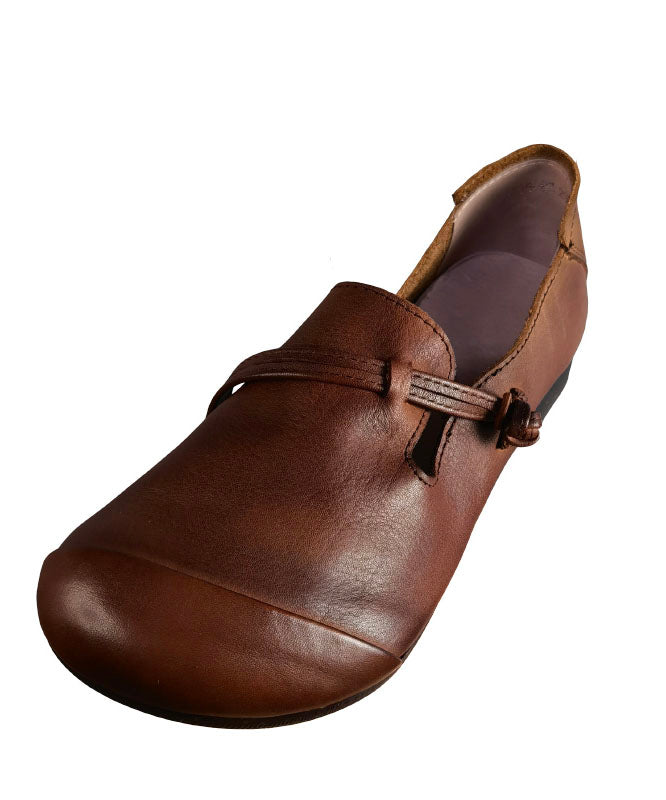 Brown Flat Feet Shoes Cowhide Leather Buckle Strap Flat Shoes
