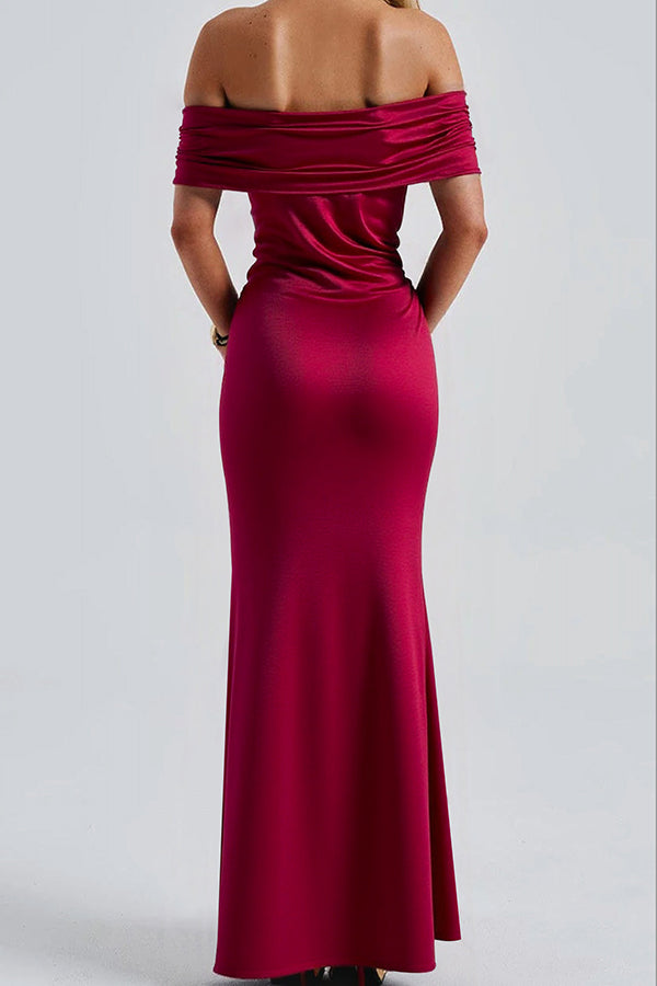 Off-shoulder Fitted High Slit Elegant Maxi Dress