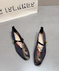Embroidered Flats Apricot Buckle Strap