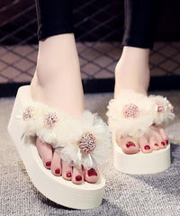 Purple Floral Holiday Wedge Slide Sandals For Women