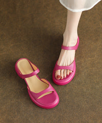 Rose Chunky Cowhide Leather Chic Splicing Slide Sandals