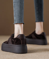 Red Lace Up Suede Splicing Casual Platform Flat Shoes