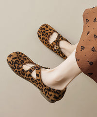 Leopard Cross Strap Splicing Stylish Suede Flats