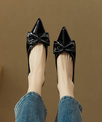 Rose Flat Shoes Pointed Toe Faux Leather Fitted Splicing Bow