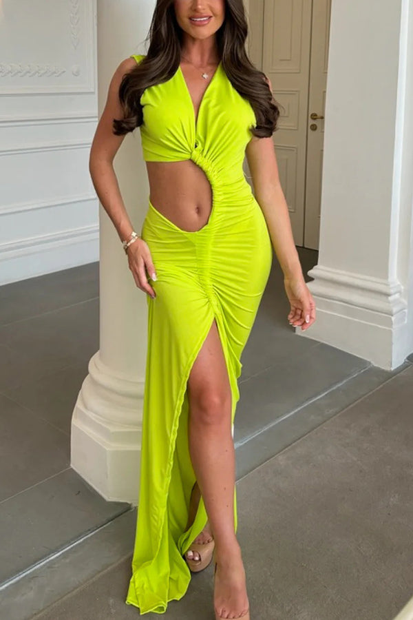 Elegant Queen Knitted Three Ring Hollow Elastic Long Dress