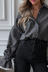 Love Polka Dot Lapel Lace Cuffs Casual Shirt