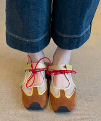 Purple Hollow Out Lace Up Splicing Flat Shoes For Women