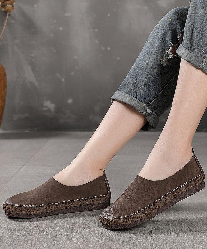 Grey Flat Shoes Cowhide Leather Boutique Shoes For Women
