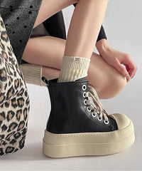 Black Platform Faux Leather Stylish Splicing Lace Up Boots