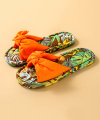 Comfy Splicing Bow Slippers Shoes Green Cotton Fabric