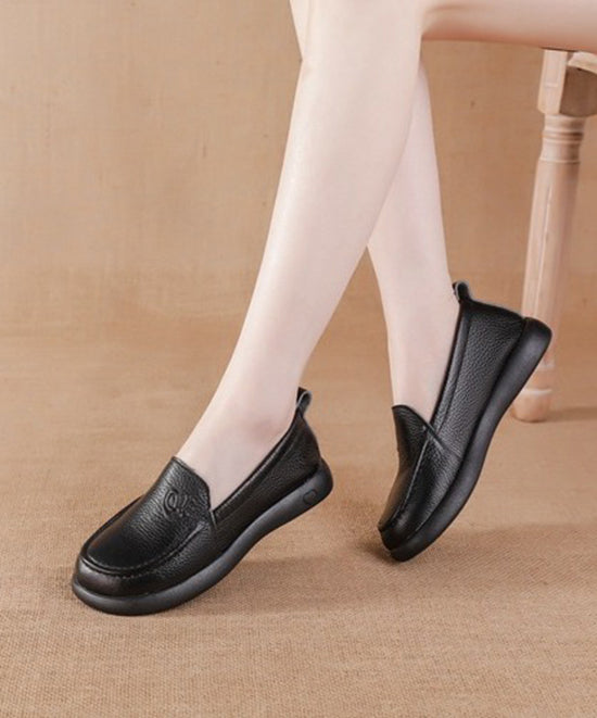 Brown Comfy Cowhide Leather Platform Flat Feet Shoes