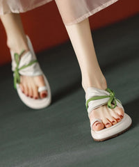 Green Bow Splicing Platform Slide Sandals Peep Toe
