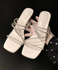 Green Splicing High Heel Slippers Zircon Peep Toe