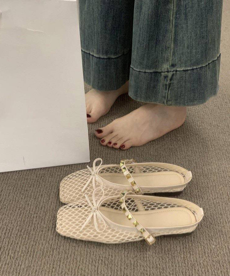 Khaki Breathable Mesh Splicing Rivet Slide Sandals