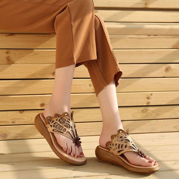 Casual Leather Shoes Beige Portable Slippers
