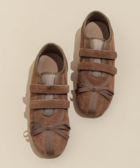 Casual Green Suede Buckle Strap Splicing Flat Shoes For Women