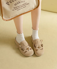 Casual Apricot Suede Splicing Hollow Out Slide Sandals
