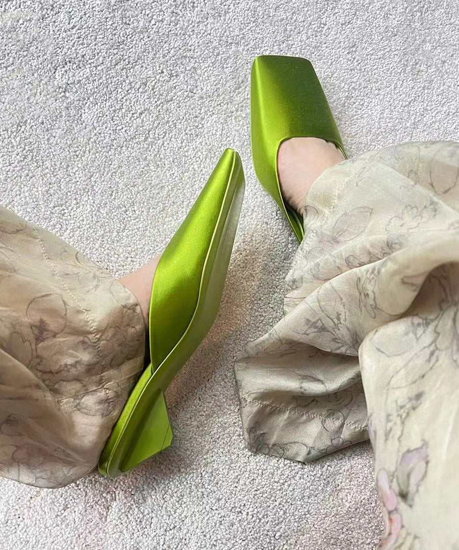 French Satin Fluorescent Green Slide Sandals