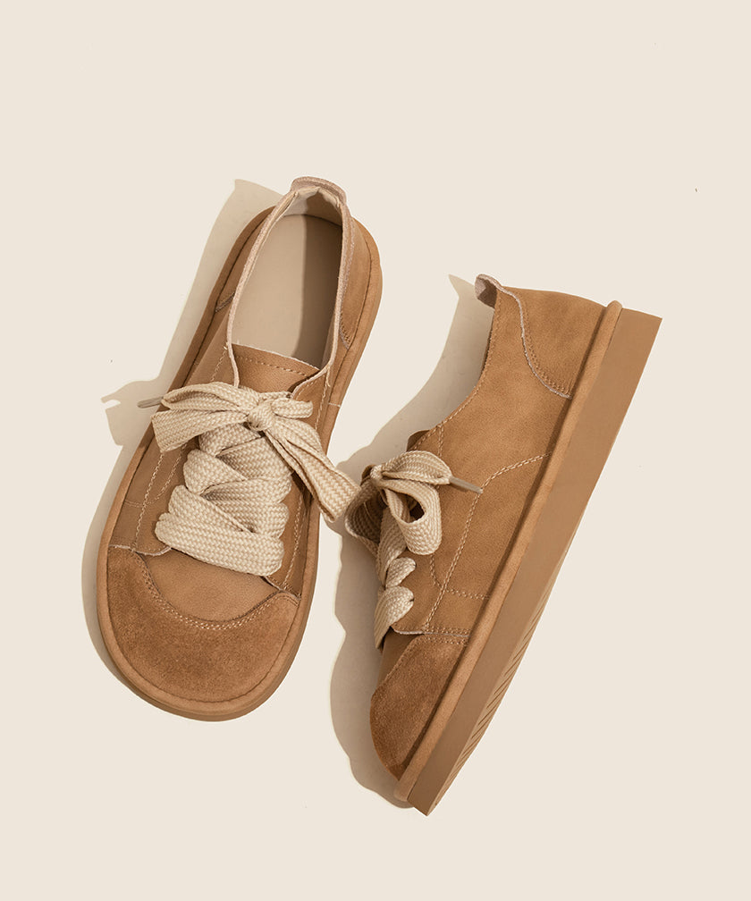 Comfortable Camel Lace Up Flats Shoes