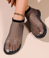 Black Hollow Out Zircon Flat Sandals Breathable Mesh New