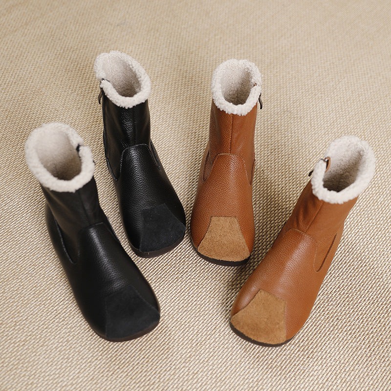 Vintage Zipper Splicing Leather Boots