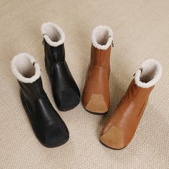 Vintage Zipper Splicing Leather Boots